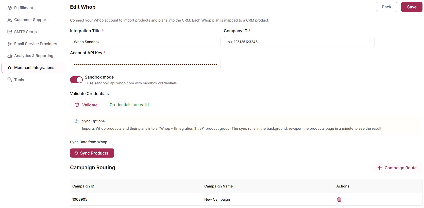 Validate Credentials and Site Routing on the Whop plugin form