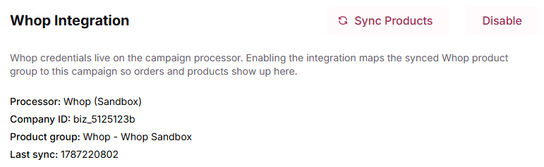 Sync Products and Disable buttons