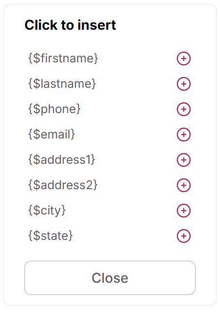 View Tokens panel listing the personalization tokens