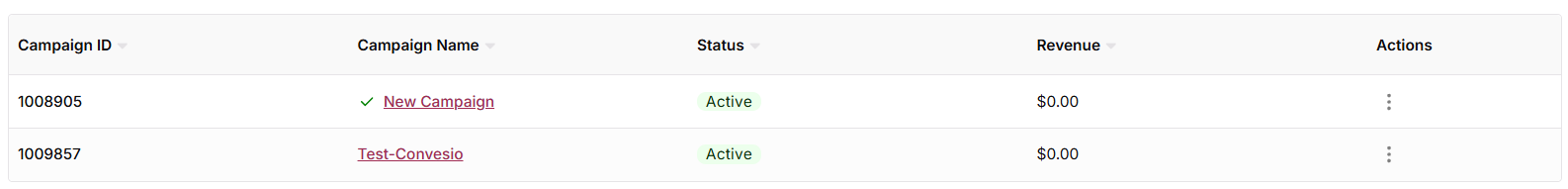 Green check next to the campaign name after it was set as primary