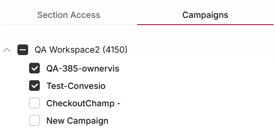 Campaigns tab with the campaigns the vendor agents can work with selected