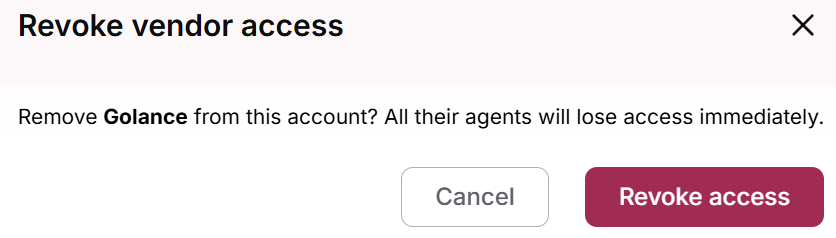 Revoke vendor access confirmation window with the Revoke access button
