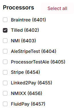 Processors list with a processor ticked and the Select all button