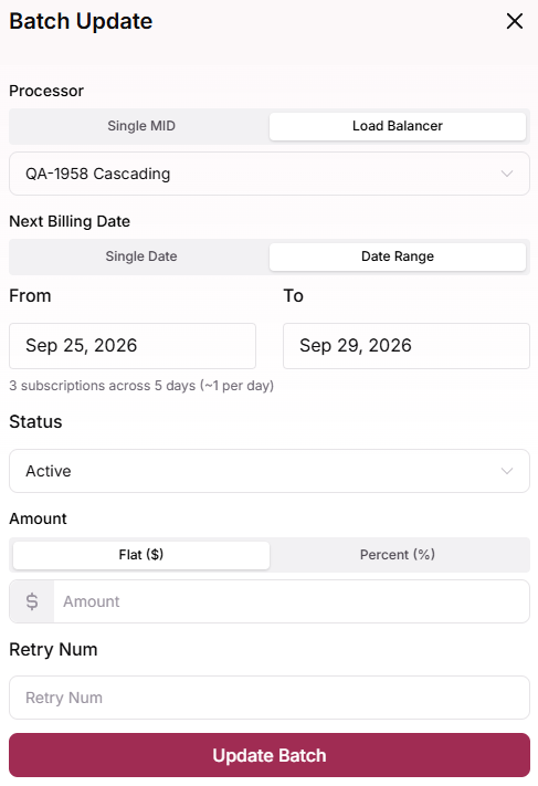 Batch Update modal with Load Balancer selected under Processor