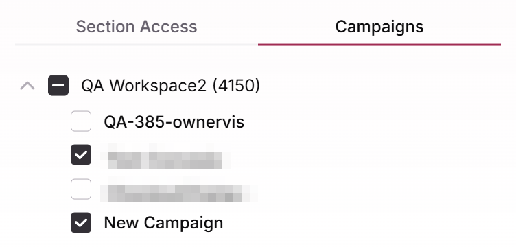 Campaigns tab of the invitation with only two campaigns selected