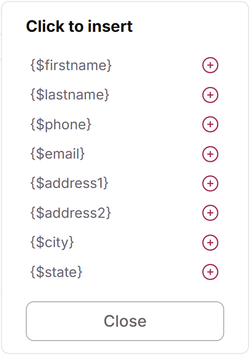 View Tokens panel listing the personalization tokens