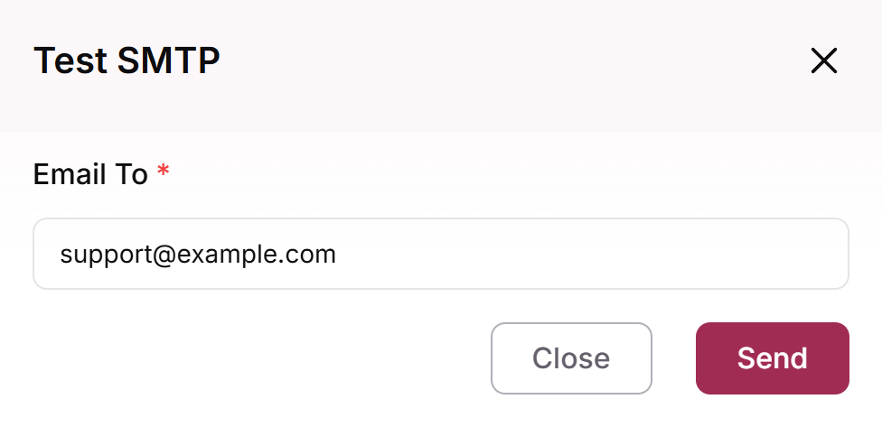 Test SMTP window with the Email To field